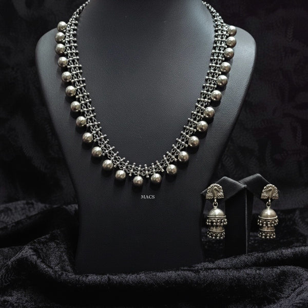 925 Silver ball necklace-jhumka set