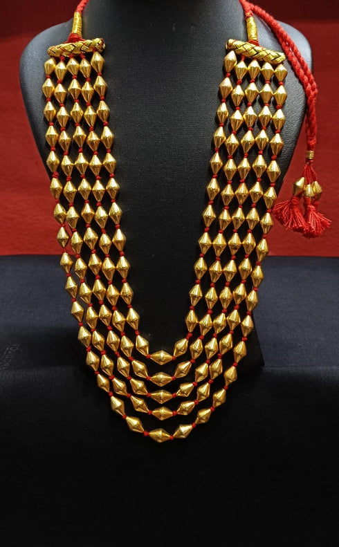 5 strand layered Gold plated pure silver dholki necklace