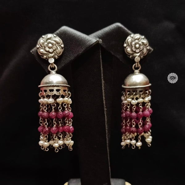 Beaded Silver Jhumka
