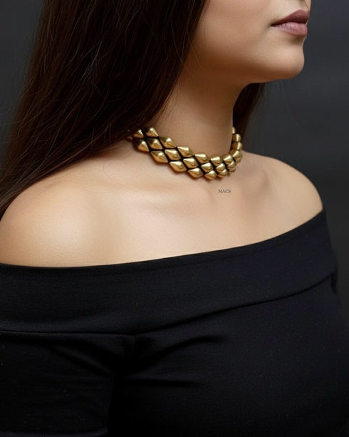 Three Line Gold Dholki Choker