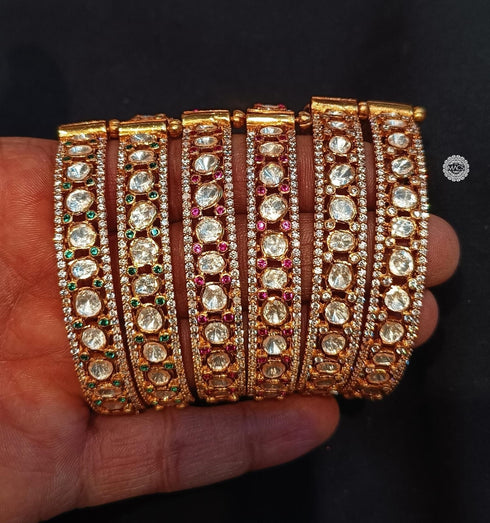 Moissanite bangles, 925 silver gold plated fine jewelry, White kundan stone bangles