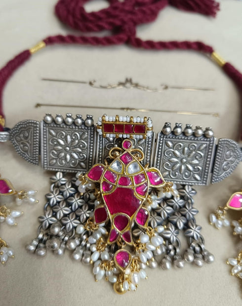 925 Silver Kundan Fish Set