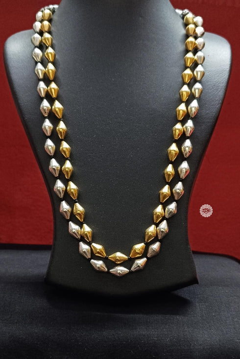 Two Line Silver-Gold Dholki Necklace