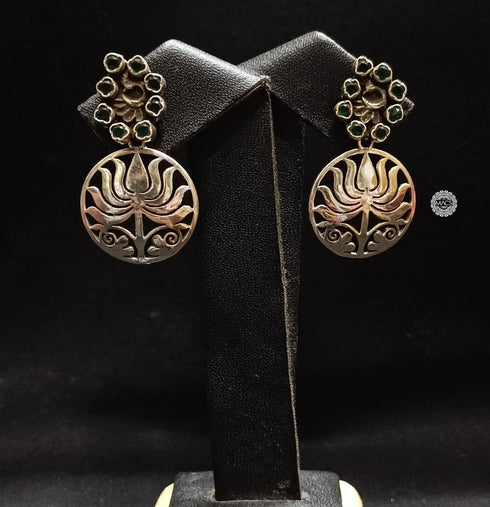 Silver Stone Lotus Earrings
