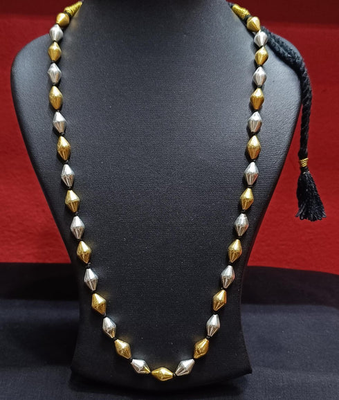 dual tone silver dholki necklace, two tone necklace