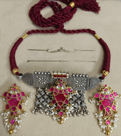 925 Silver Kundan Fish Set