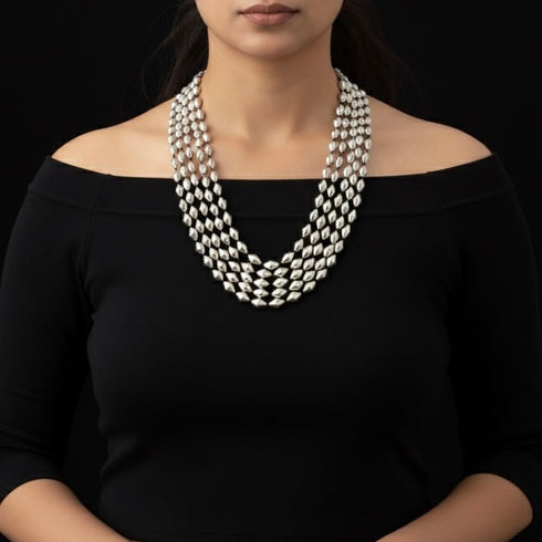 Silver 5 line Dholki Necklace