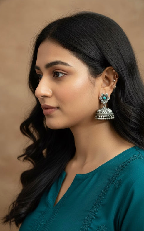 925 Silver Turquoise Jhumka