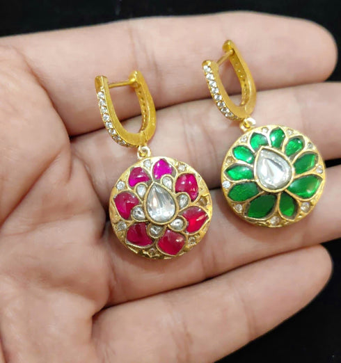 Reversible Lotus Kundan Bali Hoops