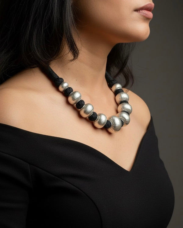 Wax Beads Silver Necklace (oversized beads)