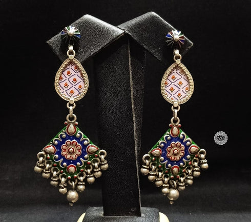 Glass Painting Silver Earrings