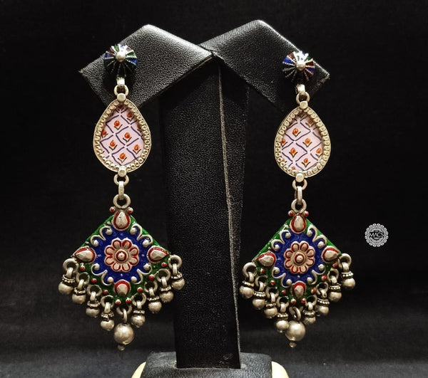 Glass Painting Silver Earrings