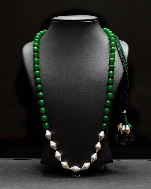 Dholki Green Beads Single Line Necklace