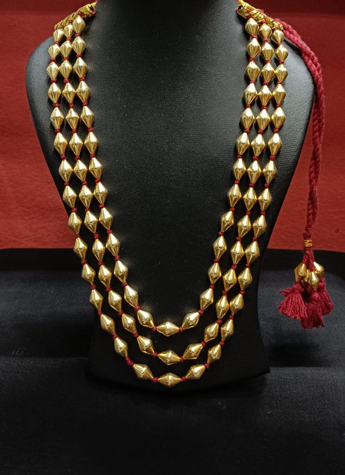 Three Line Gold Dholki Necklace