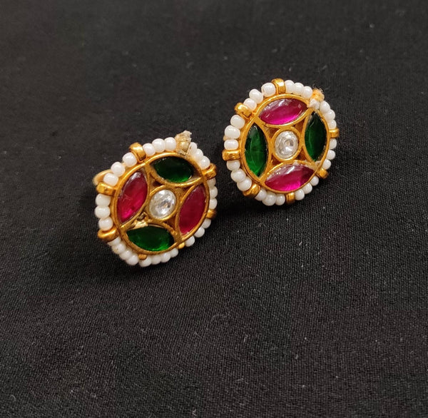 Multi color kundan pearl studs