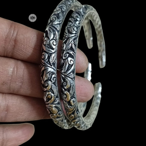 925 sterling silver chitai work openable kada, anklet kada for women, Oxidized Leg Kada