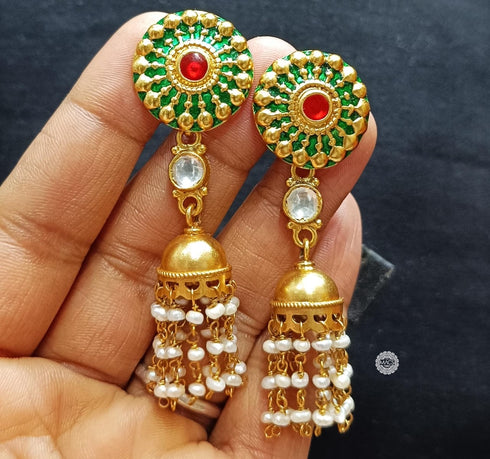 Handpainted Kundan Pearl Jhumka