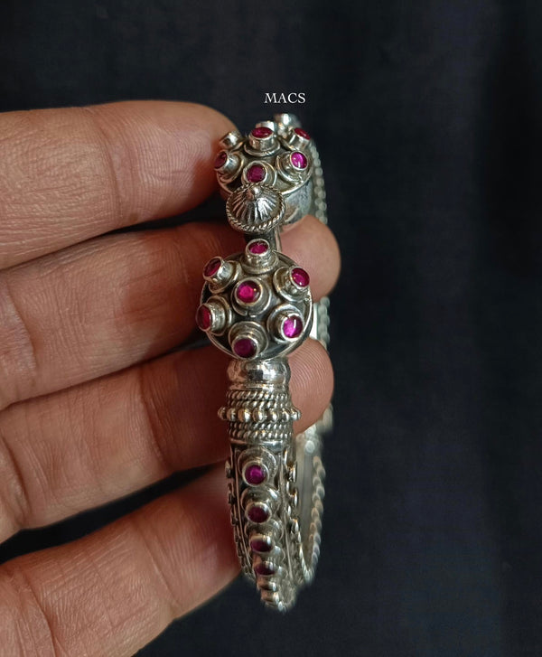 925 Silver Pink Stone Bangle (Size 2.8)