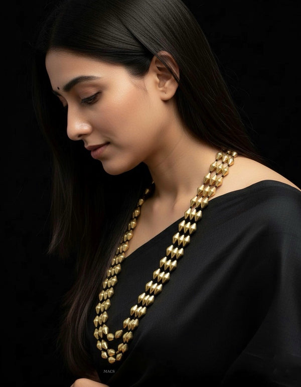 Three Line Gold Dholki Necklace