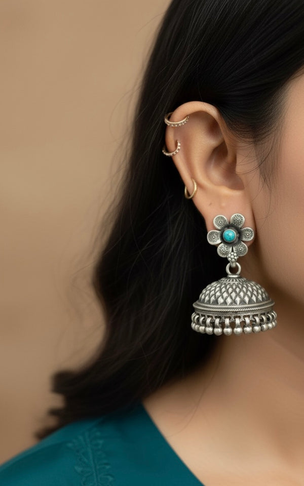 925 Silver Turquoise Jhumka