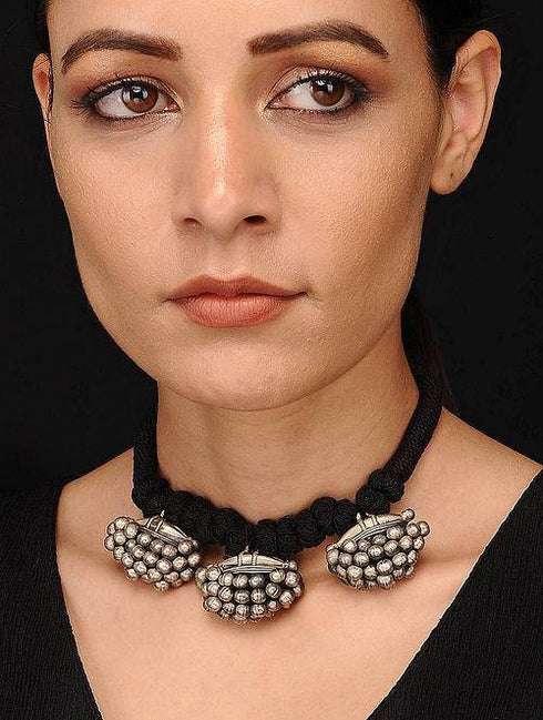 925 Silver ghungaroo pendant black thread necklace