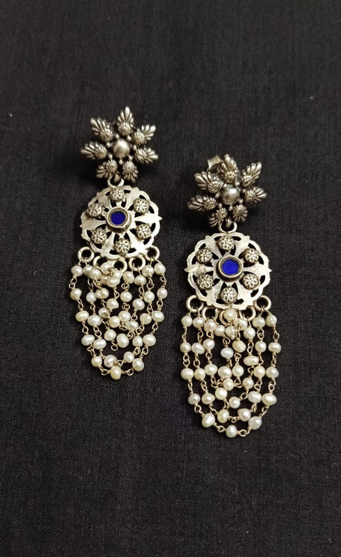 Silver Pearl Glass Earrings