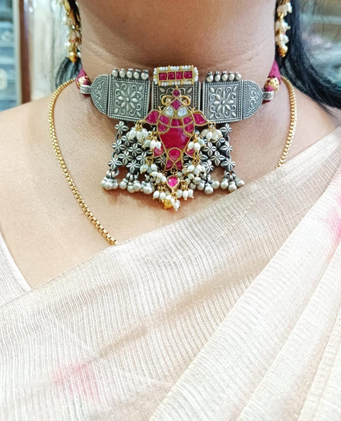 925 Silver Kundan Fish Set