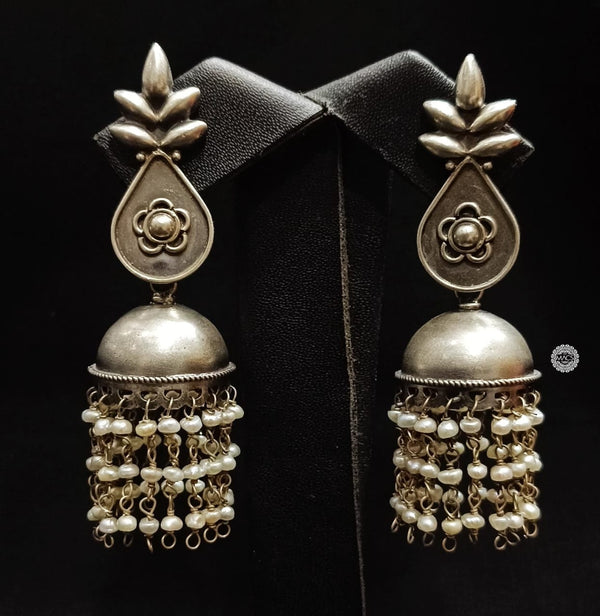 Pearl Layered Silver Jhumka