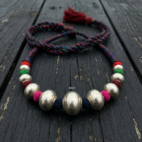 Wax Beads Silver Multi Color Necklace (oversized beads)