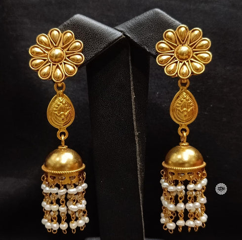 Goldplated Pearl Flower Jhumka