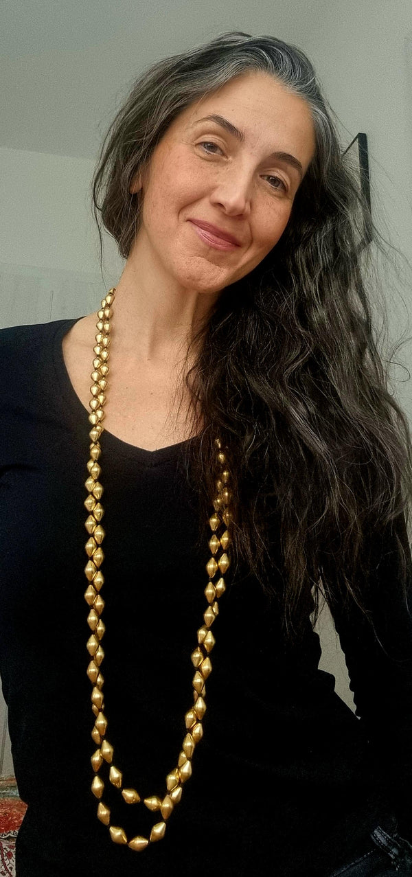 Extra long two line gold dholki mala necklace in 925 pure silver