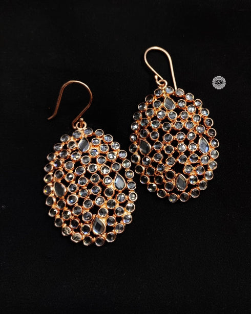 Rose gold plated 925 silver earrings with white stone