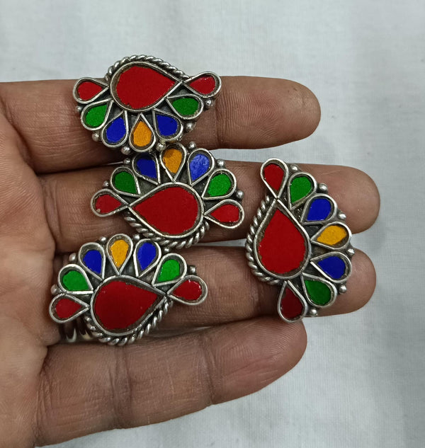 Women silver mirror glass ring, 925 pure silver multi color adjustable rings