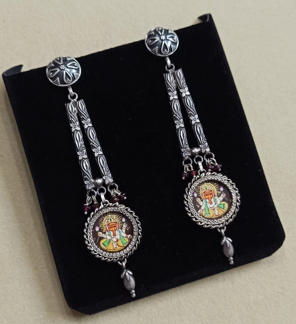 Silver Painting Long Earrings