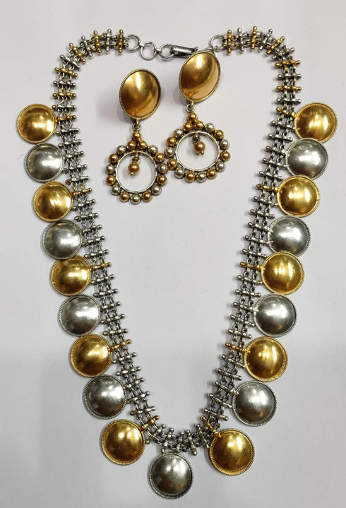 Dual tone necklace earring set