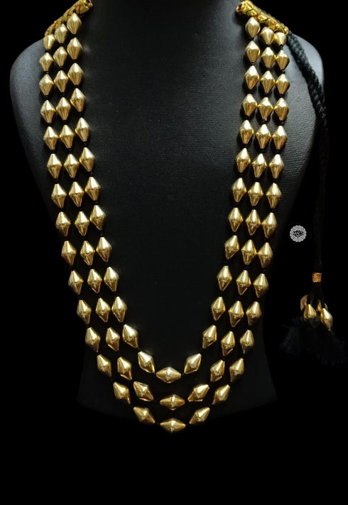 Three Line Gold Dholki Necklace