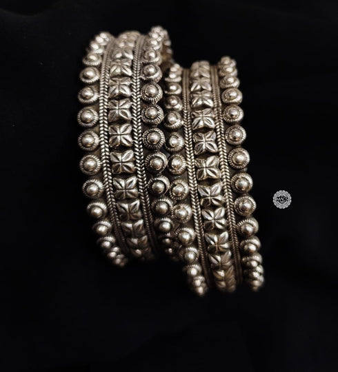 A set of 925 silver floral patterned bangles, silver kada for women, pure silver bangle