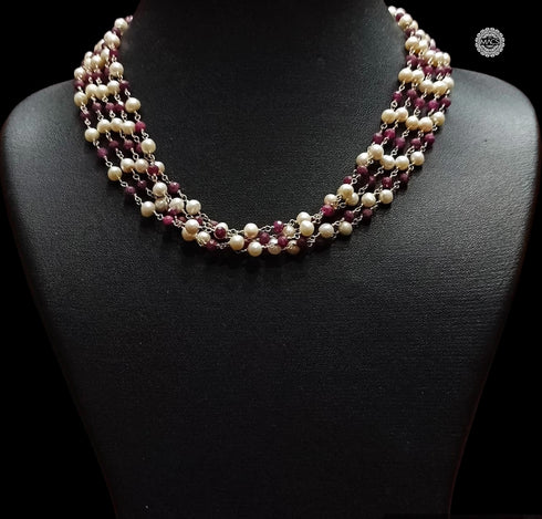 Ruby Pearl Silver Necklace