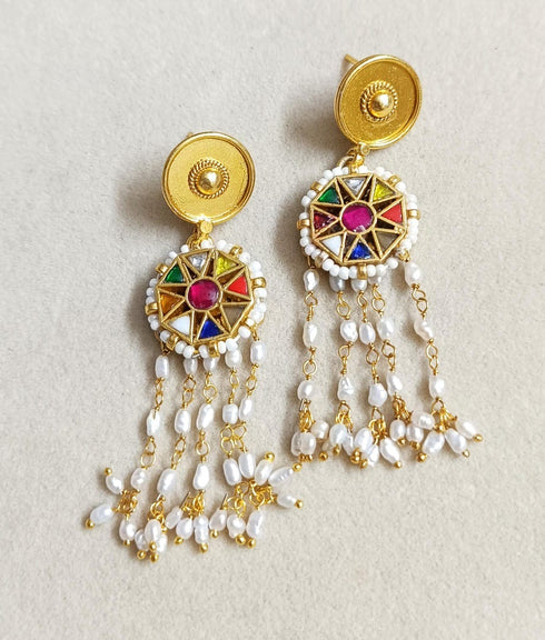 Navratna Kundan Pearl Earrings