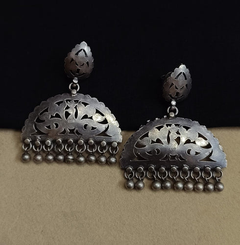 Silver peacock jali earrings