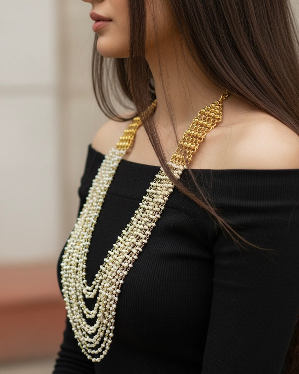 Gold plated Layered Pearl Necklace