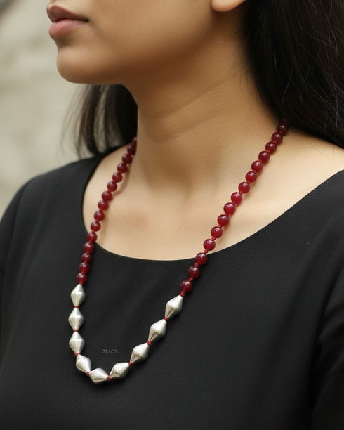 Dholki Maroon Beads Single Line Necklace