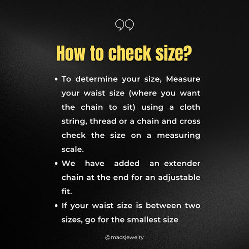 how to check waist size for belly chain, waist size chart
