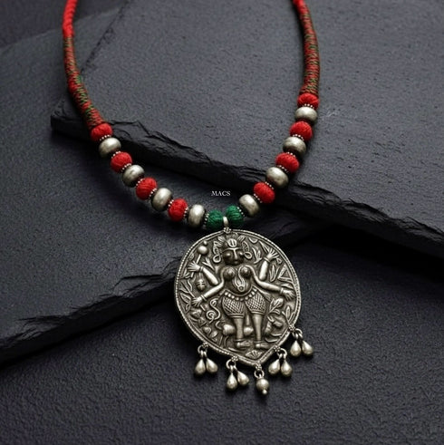 Tribal Silver Thread Necklace