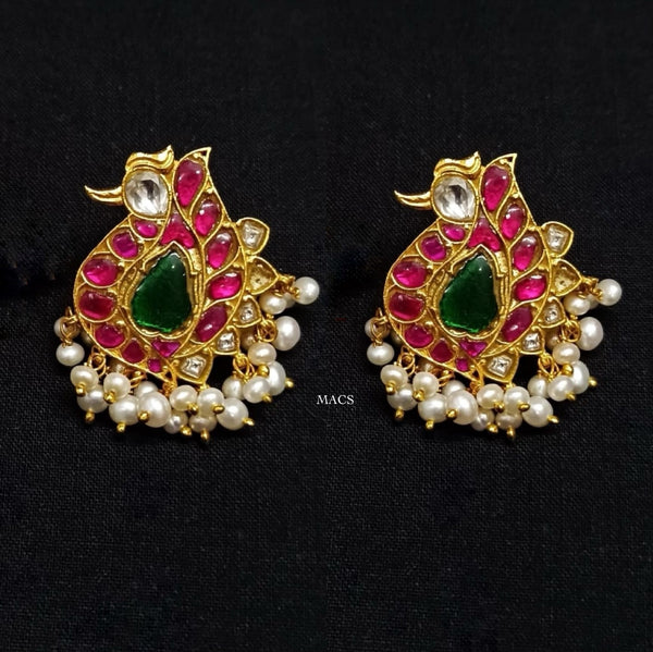 925 Multi Kundan Peacock Studs