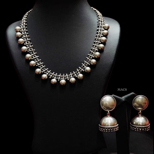 Silver ball necklace-Jhumka set