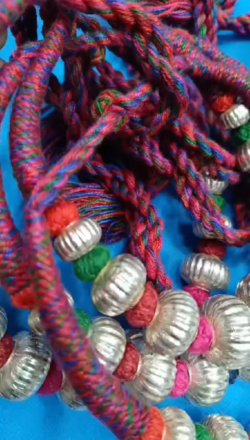 Wax Carved Beads Silver Necklace (oversized beads)