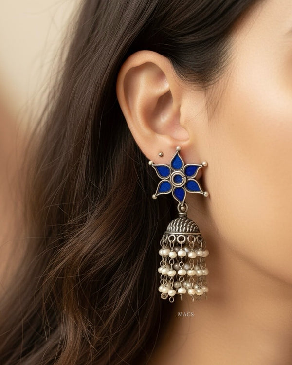 Blue Glass Pearl Jhumka