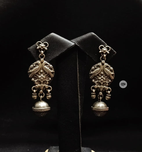 Peacock ball silver earrings