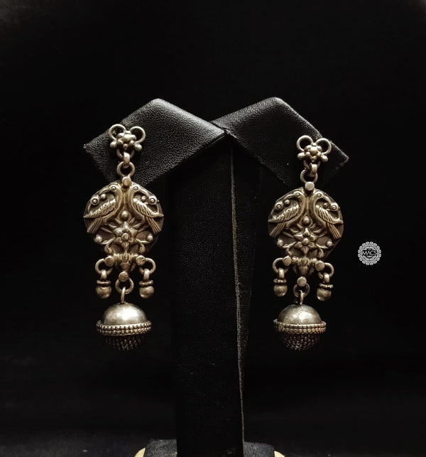 Peacock ball silver earrings